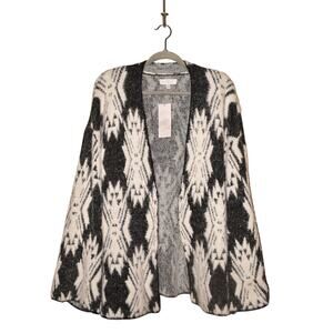 NEW DIRECTIONS‎ NEW $60 Fuzzy Knit Black White Aztec Open Cardigan Sweater XL